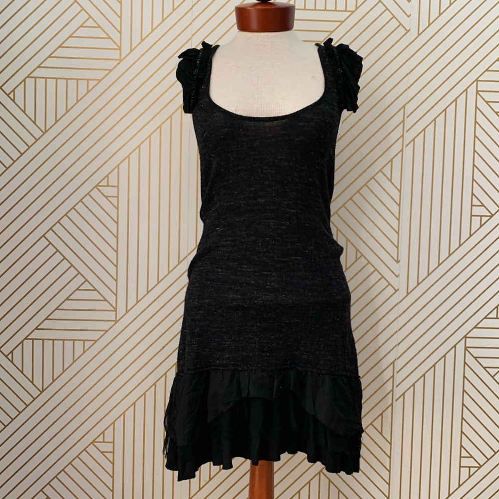 Free People Ruffle Drop Waist Whimsigoth racerback Wool Linen Silk blend dress S